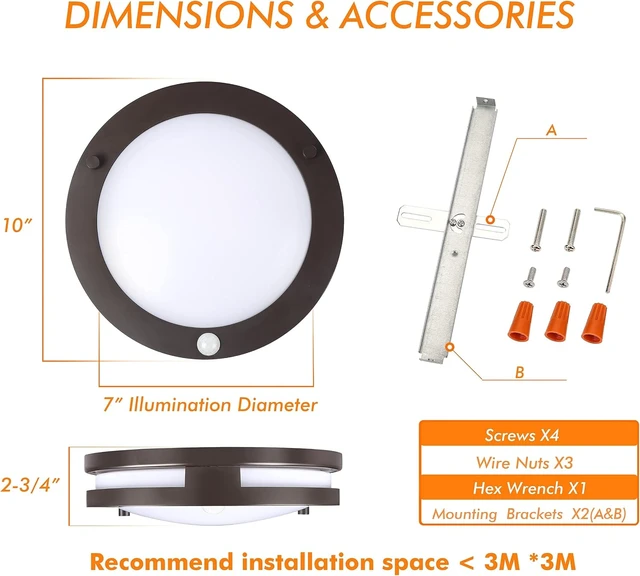 Alt view image 5 of 6 - CLOUDY BAY Indoor Outdoor 10inch 5 Color Motion Sensor Light Sensor LED Flush Mount Ceiling Light, 2700K/3000K/3500K/4000K/5000K Selectable, 20W CRI90+ Oil Rubbed Bronze,Dustproof Design,Wet Location