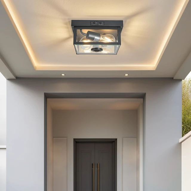 Alt view image 2 of 7 - Tarentlight (2026 Upgrade Adjustable Motion Sensor Outdoor Ceiling Light,8.5IN Fully Sealed Fixture with Clear Beveled Glass,Waterproof, Dustproof & Insect-Proof,Suit to Porch,Patio,Garage,Hallway
