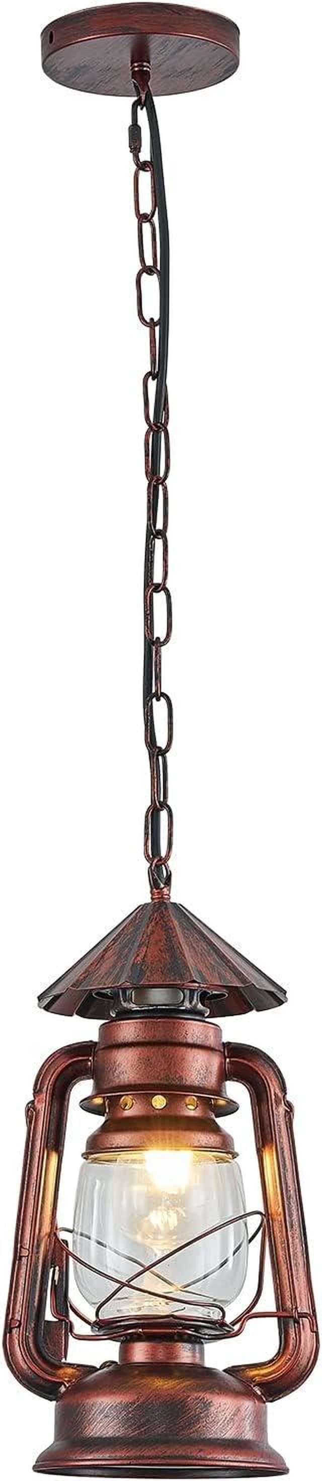 Main image of NOXARTE Vintage Pendant Light Lantern Ceiling Light Fixture with Glass Shade Adjustable Chain for Kitchen Island Farmhouse Loft Porch Width 7 Inch x Height 15 Inch