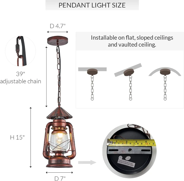 Alt view image 2 of 7 - NOXARTE Vintage Pendant Light Lantern Ceiling Light Fixture with Glass Shade Adjustable Chain for Kitchen Island Farmhouse Loft Porch Width 7 Inch x Height 15 Inch