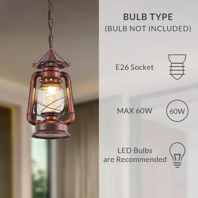 Alt view image 4 of 7 - NOXARTE Vintage Pendant Light Lantern Ceiling Light Fixture with Glass Shade Adjustable Chain for Kitchen Island Farmhouse Loft Porch Width 7 Inch x Height 15 Inch
