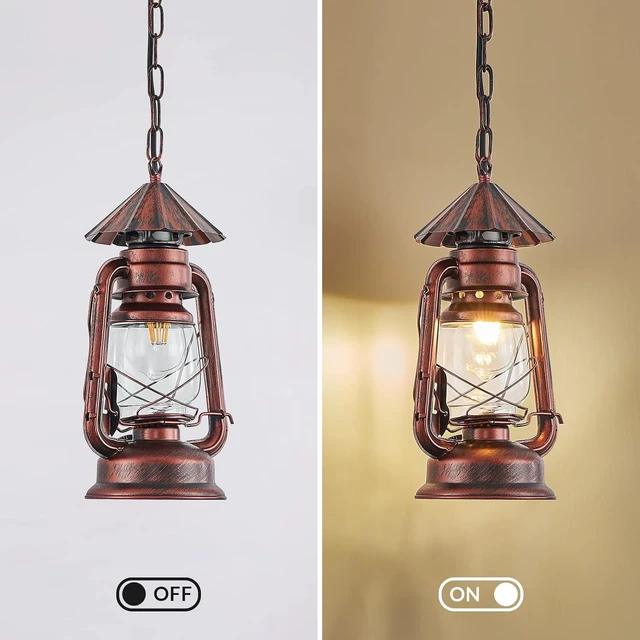Alt view image 5 of 7 - NOXARTE Vintage Pendant Light Lantern Ceiling Light Fixture with Glass Shade Adjustable Chain for Kitchen Island Farmhouse Loft Porch Width 7 Inch x Height 15 Inch