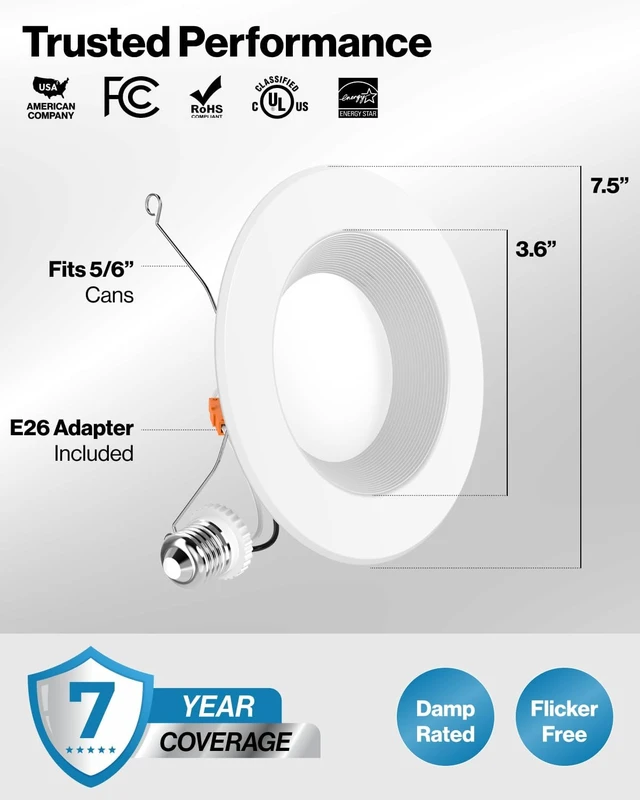 Alt view image 4 of 7 - Sunco 12 Pack 6 Inch Retrofit LED Recessed Lights 13W=75W 3000K Warm White
