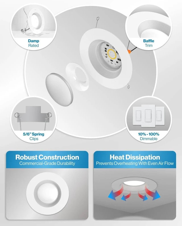 Alt view image 7 of 7 - Sunco 12 Pack 6 Inch Retrofit LED Recessed Lights 13W=75W 3000K Warm White
