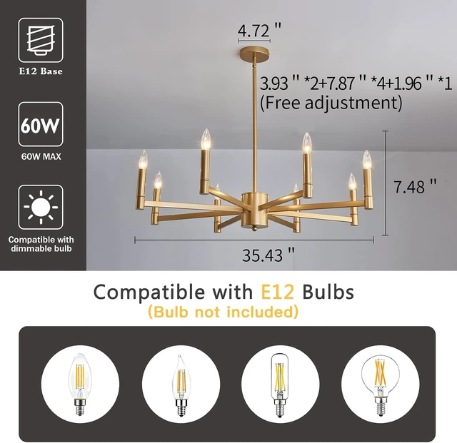 Alt view image 2 of 7 - ASGYISA 8-Light Gold Candle Chandeliers Modern Farmhouse Ceiling Light Fixture Industrial Lighting for Dining Room Living Room Bedroom Kitchen Island Foyer