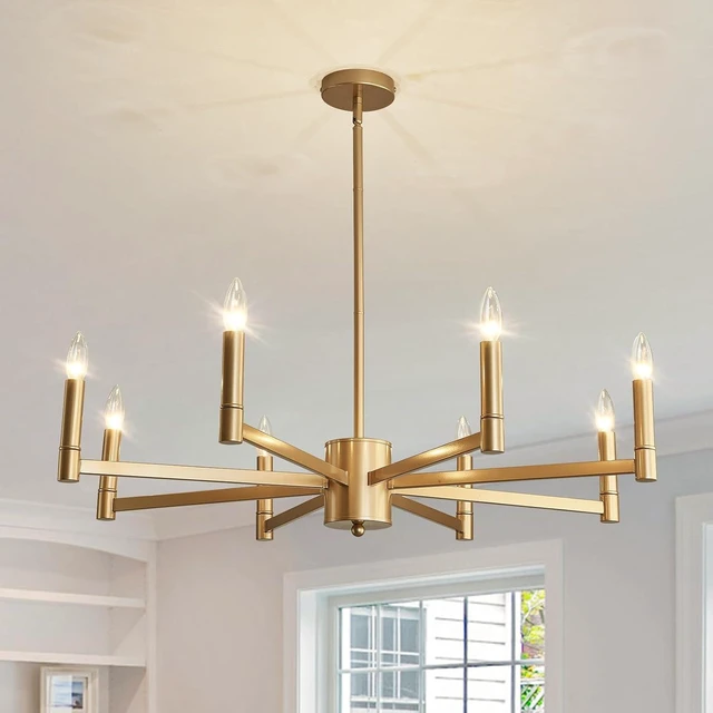 Main image of ASGYISA 8-Light Gold Candle Chandeliers Modern Farmhouse Ceiling Light Fixture Industrial Lighting for Dining Room Living Room Bedroom Kitchen Island Foyer