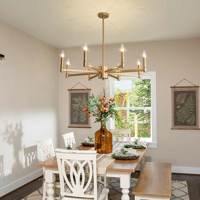 Alt view image 4 of 7 - ASGYISA 8-Light Gold Candle Chandeliers Modern Farmhouse Ceiling Light Fixture Industrial Lighting for Dining Room Living Room Bedroom Kitchen Island Foyer