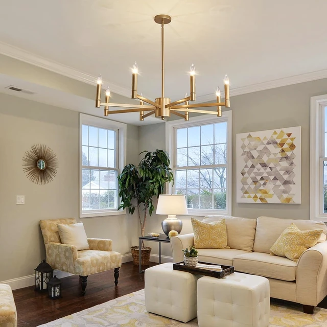 Alt view image 6 of 7 - ASGYISA 8-Light Gold Candle Chandeliers Modern Farmhouse Ceiling Light Fixture Industrial Lighting for Dining Room Living Room Bedroom Kitchen Island Foyer