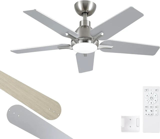 Main image of 42 Inch Ceiling Fans with Lights, Brushed Nickel Ceiling Fan with Remote, Modern Ceiling Fan for Bedroom, Living Room, Dining Room, Patio, 3CCT Dimmable 6 Speeds DC Quiet