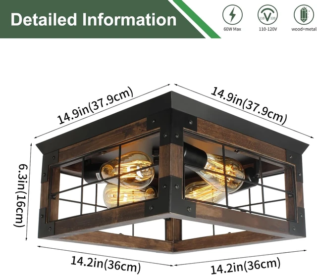 Alt view image 2 of 7 - Farmhouse Rustic Flush Mount Ceiling Light Fixture