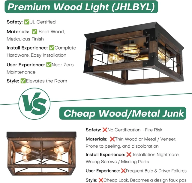 Alt view image 4 of 7 - Farmhouse Rustic Flush Mount Ceiling Light Fixture
