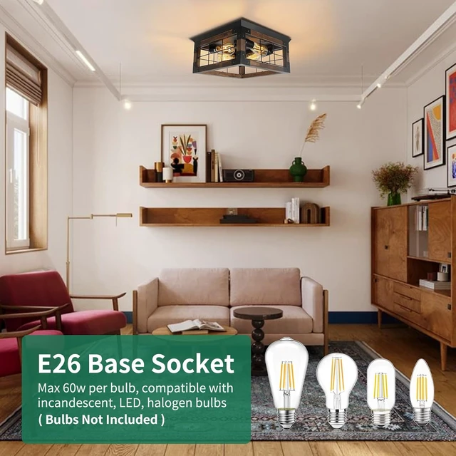 Alt view image 5 of 7 - Farmhouse Rustic Flush Mount Ceiling Light Fixture