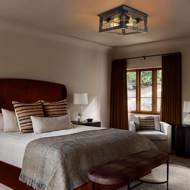 Alt view image 6 of 7 - Farmhouse Rustic Flush Mount Ceiling Light Fixture