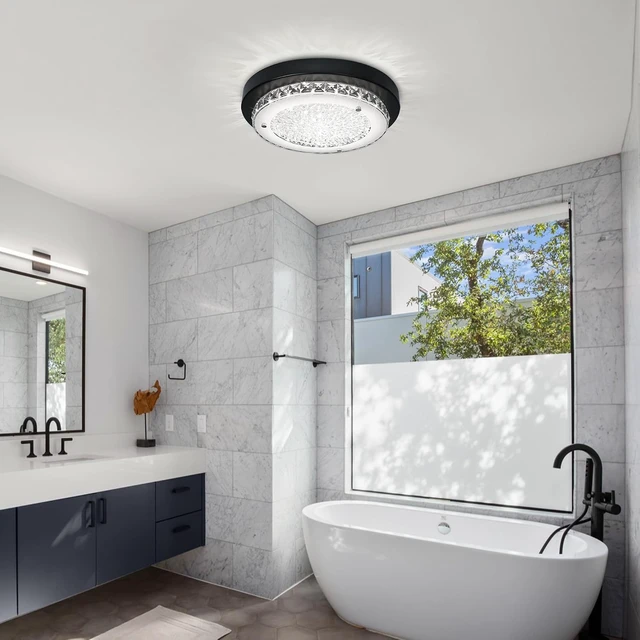 Alt view image 2 of 7 - Flush Mount Crystal Light Fixture Modern Close to Ceiling Light Fixtures