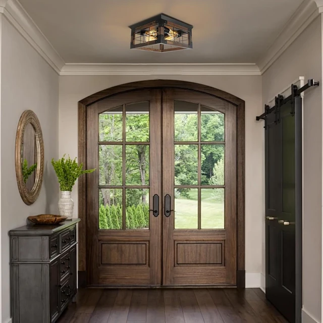 Alt view image 7 of 7 - Farmhouse Rustic Flush Mount Ceiling Light Fixture