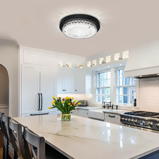 Alt view image 4 of 7 - Flush Mount Crystal Light Fixture Modern Close to Ceiling Light Fixtures