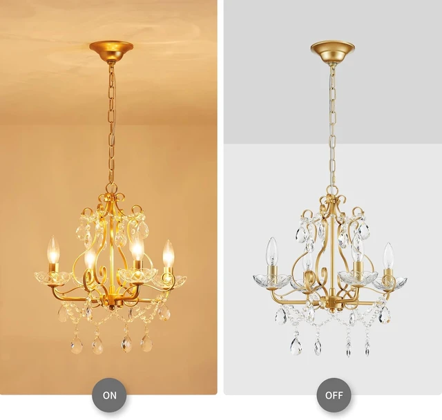 Alt view image 4 of 7 - WUZUPS Crystal Candle Chandelier Pendant Flushmount Ceiling Light Modern Lighting Fixture for Bedroom Hallway Bar Kitchen Bathroom, H 14" x W 16", Gold, E12 Base
