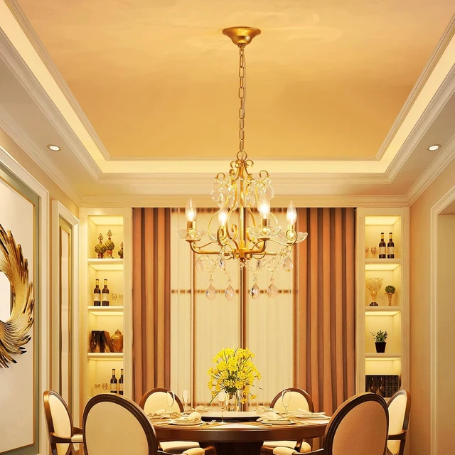 Alt view image 7 of 7 - WUZUPS Crystal Candle Chandelier Pendant Flushmount Ceiling Light Modern Lighting Fixture for Bedroom Hallway Bar Kitchen Bathroom, H 14" x W 16", Gold, E12 Base