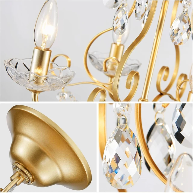 Alt view image 5 of 7 - WUZUPS Crystal Candle Chandelier Pendant Flushmount Ceiling Light Modern Lighting Fixture for Bedroom Hallway Bar Kitchen Bathroom, H 14" x W 16", Gold, E12 Base