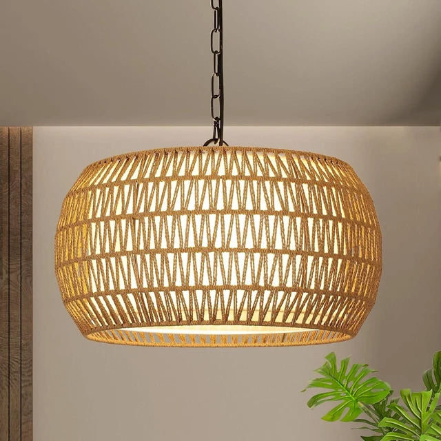 Main image of Rattan Farmhouse Chandelier Light Fixtures, 5-Lights Boho Large Pendant Light,Hand Woven Chandeliers for Dining Room with Fabric Shade,Rustic Chandeliers Hanging Light Fixtures for Kitchen Island