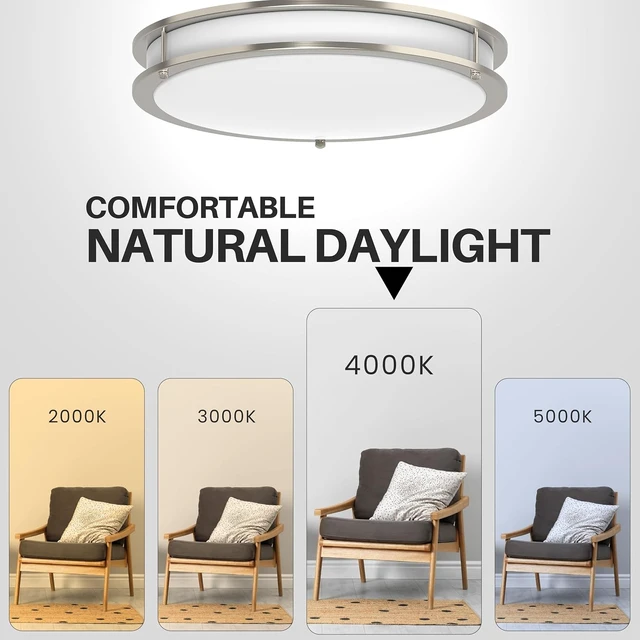Alt view image 3 of 6 - DYMOND LED Ceiling Light Fixture Flush Mount 4000K Natural Daylight Dimmable Surface Mount Brushed Nickel Ceiling Lamp for Kitchen, Hallway, Bathroom, Bedroom, Closet (14 Inch)