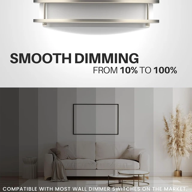 Alt view image 4 of 6 - DYMOND LED Ceiling Light Fixture Flush Mount 4000K Natural Daylight Dimmable Surface Mount Brushed Nickel Ceiling Lamp for Kitchen, Hallway, Bathroom, Bedroom, Closet (14 Inch)