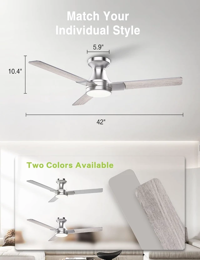 Alt view image 2 of 7 - DAMINY 42 Inch Nickel Ceiling Fans with Lights and Remote