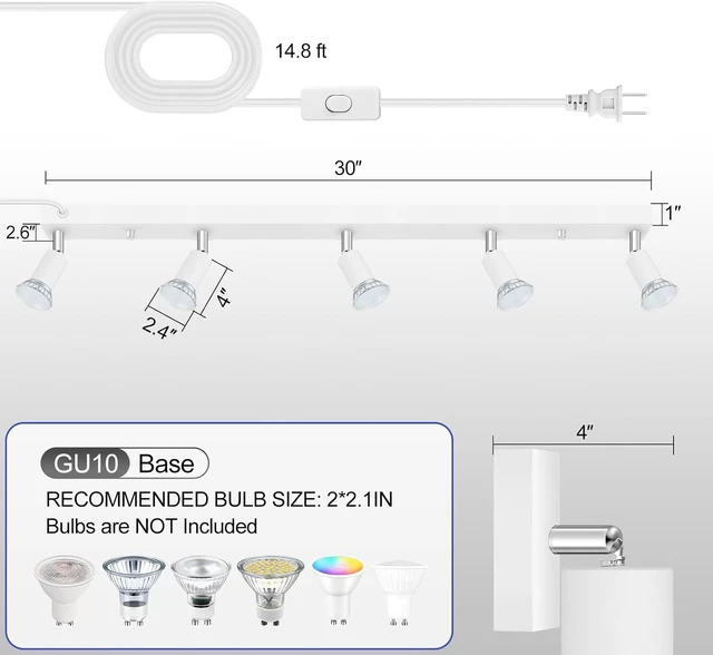 Alt view image 5 of 7 - AUQUEE Plug in Track Light, White, 30", 5 Way GU10 Track Ceiling Lighting