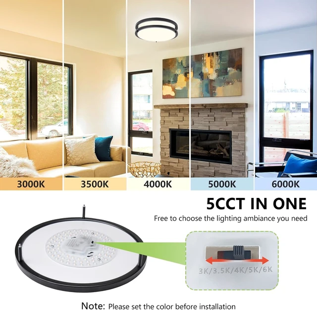 Alt view image 4 of 6 - Flush Mount Ceiling Light - 2 Pack 13 36W 3000K/3500K/4000K/5000K/6000K Dimmable Led Ceiling Light Fixture for Kitchen Hallway Bedroom Bathroom (2, Black, 13 Inch)
