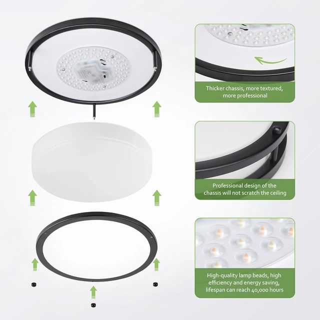 Alt view image 6 of 6 - Flush Mount Ceiling Light - 2 Pack 13 36W 3000K/3500K/4000K/5000K/6000K Dimmable Led Ceiling Light Fixture for Kitchen Hallway Bedroom Bathroom (2, Black, 13 Inch)