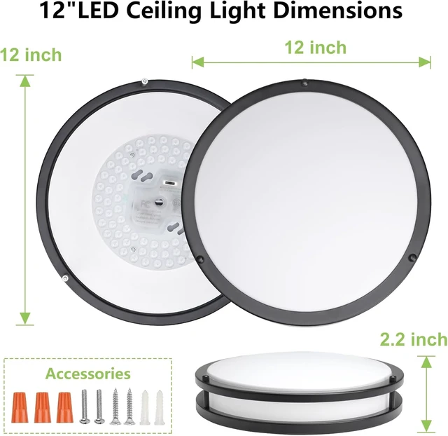 Alt view image 5 of 7 - Flush Mount Ceiling Light - 2 Pack 36W 3000K/3500K/4000K/5000K/6000K Dimmable Led Ceiling Light Fixture for Kitchen Hallway Bedroom Bathroom (2, Black, 12 Inch)
