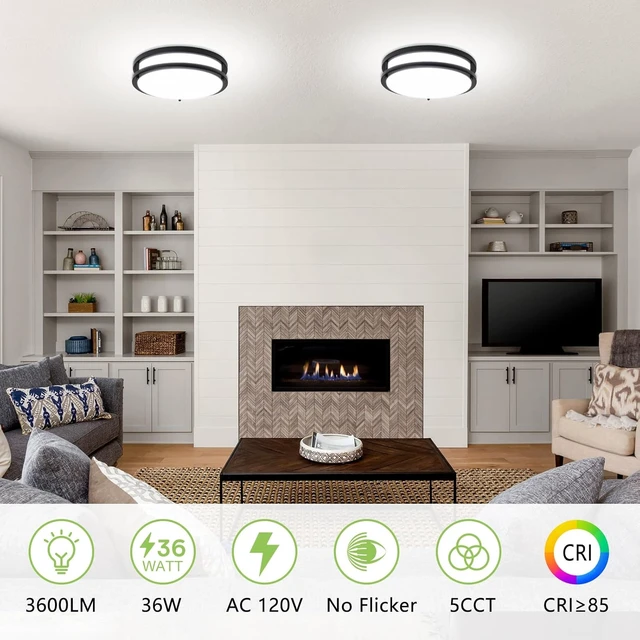 Alt view image 6 of 7 - Flush Mount Ceiling Light - 2 Pack 36W 3000K/3500K/4000K/5000K/6000K Dimmable Led Ceiling Light Fixture for Kitchen Hallway Bedroom Bathroom (2, Black, 12 Inch)
