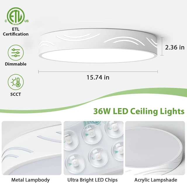 Alt view image 6 of 7 - Modern White Ceiling Light,Round Dimmable Ceiling Light Fixture 15.75 in