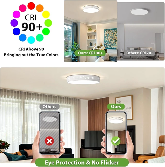 Alt view image 7 of 7 - Modern White Ceiling Light,Round Dimmable Ceiling Light Fixture 15.75 in
