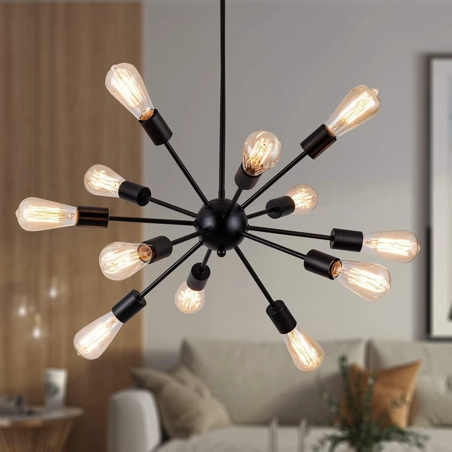Main image of 12-Light Black Farmhouse Sputnik Chandeliers for Dining Room Light Fixture
