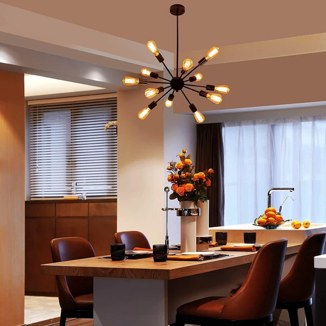 Alt view image 2 of 7 - 12-Light Black Farmhouse Sputnik Chandeliers for Dining Room Light Fixture