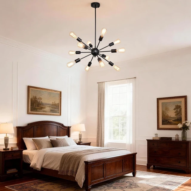 Alt view image 5 of 7 - 12-Light Black Farmhouse Sputnik Chandeliers for Dining Room Light Fixture