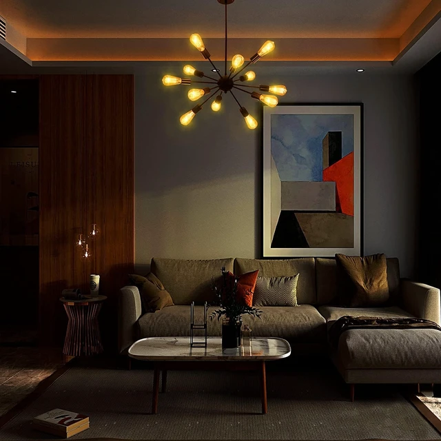 Alt view image 7 of 7 - 12-Light Black Farmhouse Sputnik Chandeliers for Dining Room Light Fixture