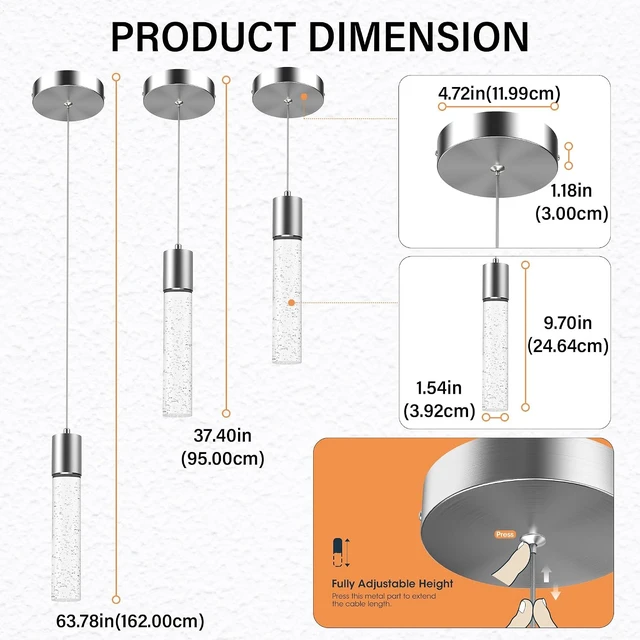 Alt view image 5 of 7 - Pendant Lights Kitchen Island, 6500K Modern Kitchen Island Lights Brushed Nickel, 3 Pack Ceiling Lighting Fixtures with Crystal Bubble, Integrated LED Hanging Light for Dining Room Restaurant