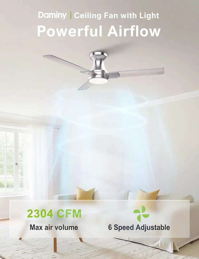 Alt view image 3 of 7 - DAMINY 42 Inch Nickel Ceiling Fans with Lights and Remote