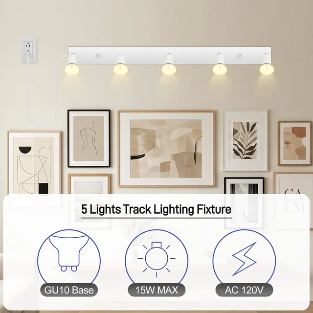 Alt view image 2 of 7 - AUQUEE Plug in Track Light, White, 30", 5 Way GU10 Track Ceiling Lighting