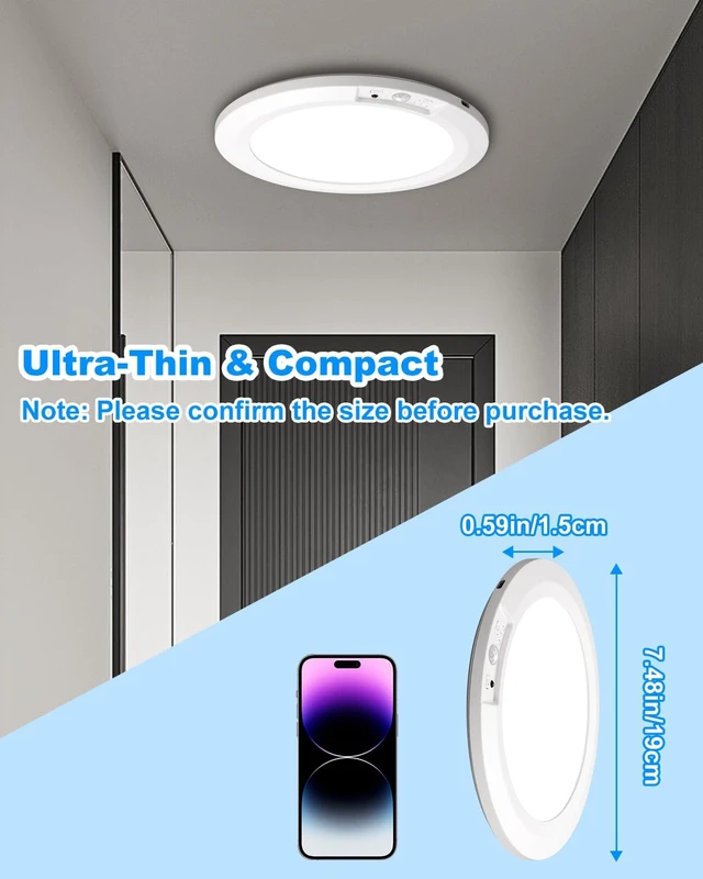 Alt view image 2 of 7 - Magnetic Ceiling Light, 8000mAh USB-C Rechargeable Motion Sensor