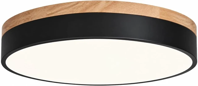 Main image of Modern Dimmable Wood Black Flush Mount Ceiling Light Fixture,5CCT,11.8 in