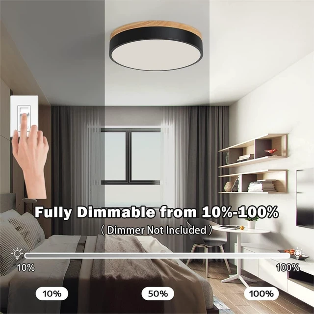 Alt view image 2 of 7 - Modern Dimmable Wood Black Flush Mount Ceiling Light Fixture,5CCT,11.8 in