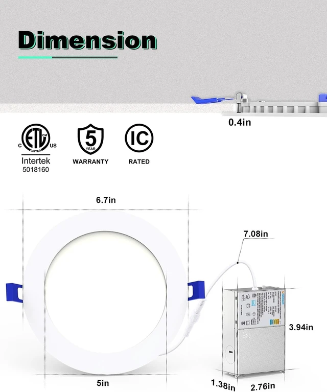 Alt view image 5 of 7 - VOLISUN 12 Pack 6 Inch 5CCT Recessed Light with Night Light, 1080LM