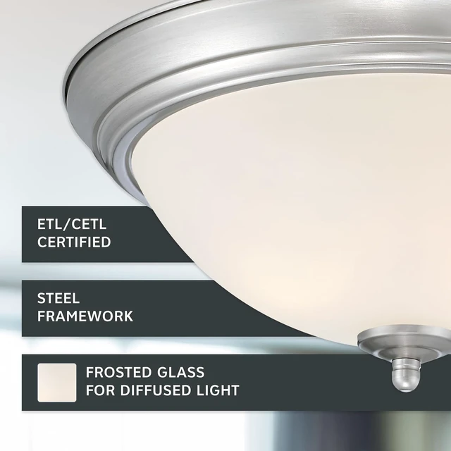Alt view image 3 of 6 - Designers Fountain Flush Mount Ceiling Light, 2-Pack, 13 Inch Frosted Glass Lighting Fixture for Kitchen, Bedroom, Bathroom, and Hallway, LED Bulbs Not Included, Brushed Nickel