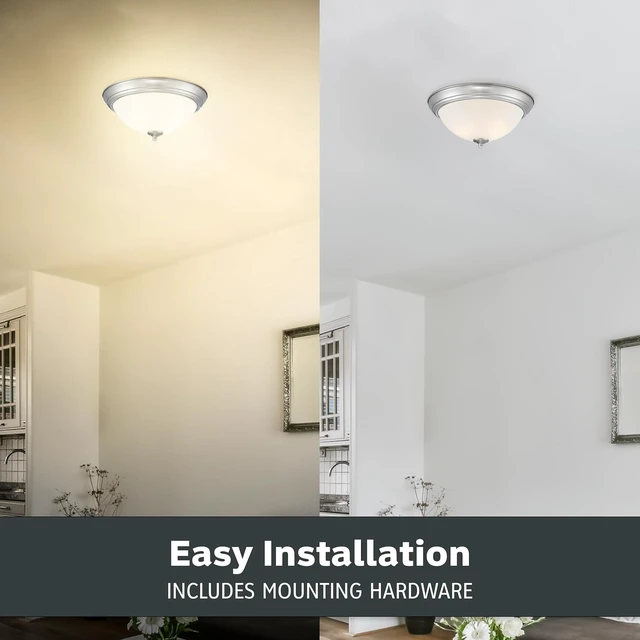 Alt view image 5 of 6 - Designers Fountain Flush Mount Ceiling Light, 2-Pack, 13 Inch Frosted Glass Lighting Fixture for Kitchen, Bedroom, Bathroom, and Hallway, LED Bulbs Not Included, Brushed Nickel