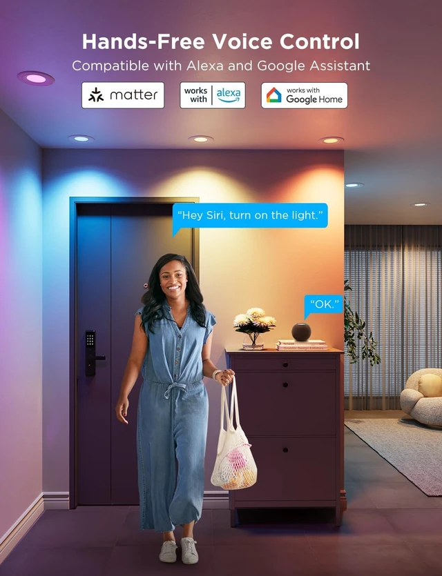 Alt view image 4 of 7 - Govee Smart Retrofit Recessed Lighting 6 Inch, Wi-Fi Bluetooth Direct Connect RGBWW Retrofit Can Lights, 65 Scene Modes, Works with Alexa & Google Assistant, 1000 Lumens, 4 Pack