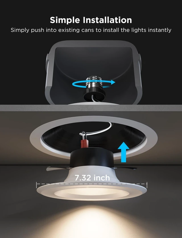Alt view image 7 of 7 - Govee Smart Retrofit Recessed Lighting 6 Inch, Wi-Fi Bluetooth Direct Connect RGBWW Retrofit Can Lights, 65 Scene Modes, Works with Alexa & Google Assistant, 1000 Lumens, 4 Pack