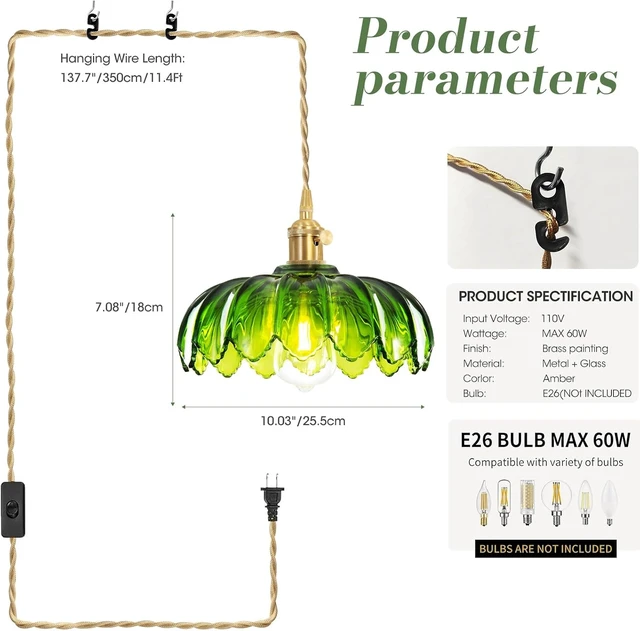 Alt view image 4 of 7 - Plug in Pendant Light, Hanging Lights with Plug in Cord